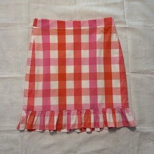 J.Crew Pink Orange Gingham Ruffle Hem Mini Skirt Size 00 Preppy Summer Picnic